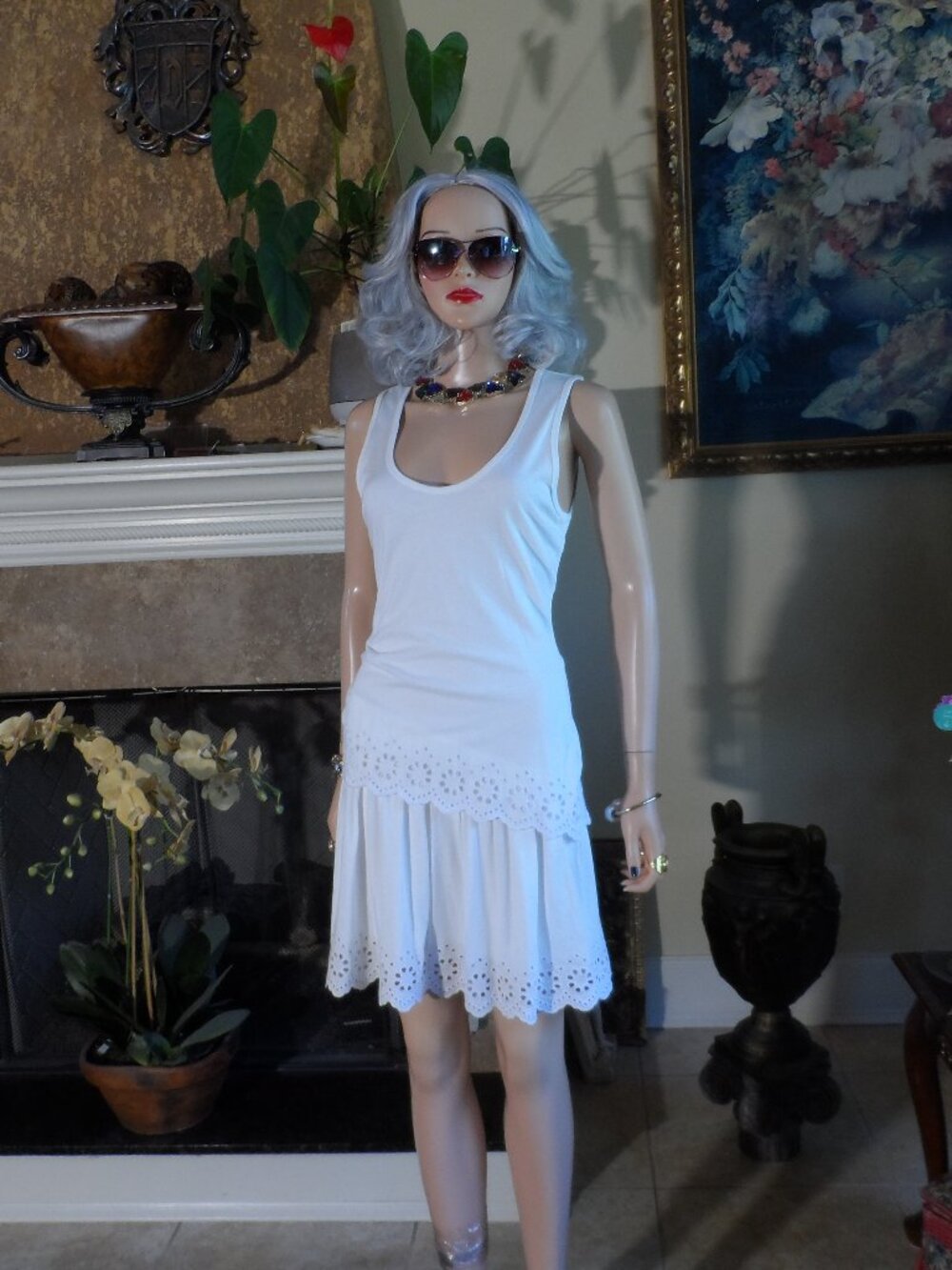 New Derek Lam 10 Crosby White Eyelet Trim Cotton Dress Size M